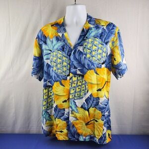 Vintage Hutspah Mens Hawaiian Shirt Sz M Hibiscus Pineapple Rayon